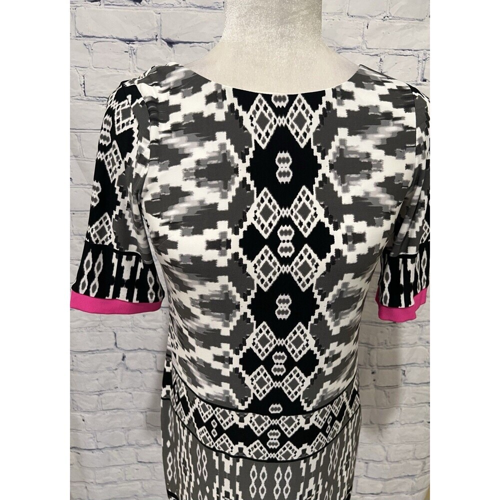 Eliza J Black White Geometric Print Boatneck Zip Shift Dress Petite 2 Lined - Picture 2 of 7